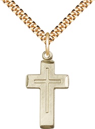[1529GF/24G] 14kt Gold Filled Cross Pendant on a 24 inch Gold Plate Heavy Curb chain
