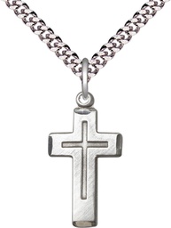 [1529SS/24S] Sterling Silver Cross Pendant on a 24 inch Light Rhodium Heavy Curb chain