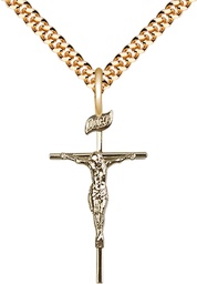 [1535GF/24G] 14kt Gold Filled Crucifix Pendant on a 24 inch Gold Plate Heavy Curb chain