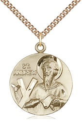 [1552GF/24GF] 14kt Gold Filled Saint Andrew Pendant on a 24 inch Gold Filled Heavy Curb chain