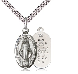 [1615SS/24S] Sterling Silver Miraculous Pendant on a 24 inch Light Rhodium Heavy Curb chain