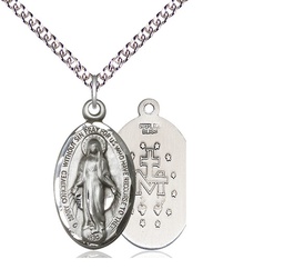 [1615SS/24SS] Sterling Silver Miraculous Pendant on a 24 inch Sterling Silver Heavy Curb chain