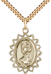 [1619CGF/24G] 14kt Gold Filled Saint Christopher Pendant on a 24 inch Gold Plate Heavy Curb chain