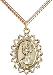 [1619CGF/24GF] 14kt Gold Filled Saint Christopher Pendant on a 24 inch Gold Filled Heavy Curb chain