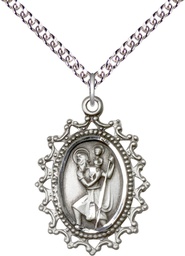 [1619CSS/24SS] Sterling Silver Saint Christopher Pendant on a 24 inch Sterling Silver Heavy Curb chain
