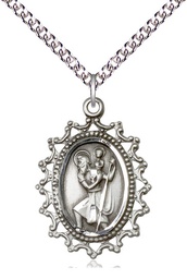 [1619CSS/24SS] Sterling Silver Saint Christopher Pendant on a 24 inch Sterling Silver Heavy Curb chain