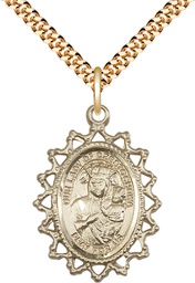 [1619CZGF/24G] 14kt Gold Filled Our Lady of Czestochowa Pendant on a 24 inch Gold Plate Heavy Curb chain