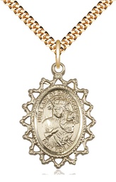 [1619CZGF/24G] 14kt Gold Filled Our Lady of Czestochowa Pendant on a 24 inch Gold Plate Heavy Curb chain