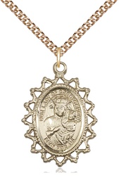[1619CZGF/24GF] 14kt Gold Filled Our Lady of Czestochowa Pendant on a 24 inch Gold Filled Heavy Curb chain