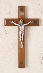 [1751H] 11In. Walnut Crucifix With Laser-Engraved Pattern
