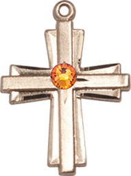 [0675YKT-STN11] 14kt Gold Cross Medal with a 3mm Topaz Swarovski stone