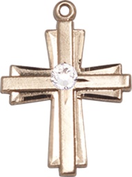 [0675YKT-STN4] 14kt Gold Cross Medal with a 3mm Crystal Swarovski stone