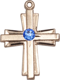 [0675YKT-STN9] 14kt Gold Cross Medal with a 3mm Sapphire Swarovski stone
