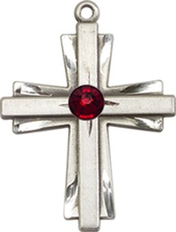 [0675YSS-STN1] Sterling Silver Cross Medal with a 3mm Garnet Swarovski stone