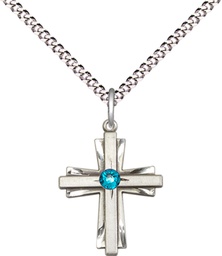 [0675YSS-STN12/18S] Sterling Silver Cross Pendant with a 3mm Zircon Swarovski stone on a 18 inch Light Rhodium Light Curb chain
