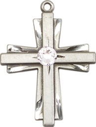 [0675YSS-STN4] Sterling Silver Cross Medal with a 3mm Crystal Swarovski stone