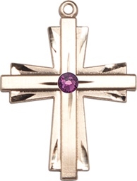 [0676YGF-STN2] 14kt Gold Filled Cross Medal with a 3mm Amethyst Swarovski stone