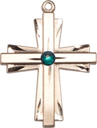 [0676YGF-STN5] 14kt Gold Filled Cross Medal with a 3mm Emerald Swarovski stone