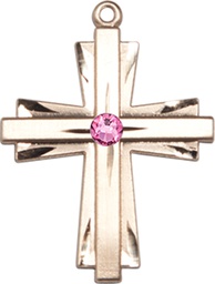[0676YKT-STN10] 14kt Gold Cross Medal with a 3mm Rose Swarovski stone