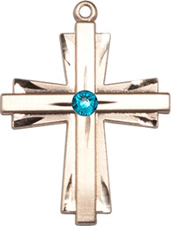 [0676YKT-STN12] 14kt Gold Cross Medal with a 3mm Zircon Swarovski stone