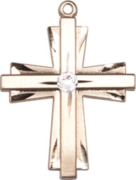[0676YKT-STN4] 14kt Gold Cross Medal with a 3mm Crystal Swarovski stone