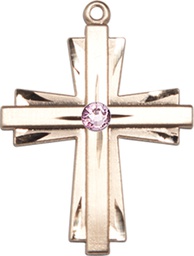 [0676YKT-STN6] 14kt Gold Cross Medal with a 3mm Light Amethyst Swarovski stone