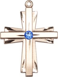 [0676YKT-STN9] 14kt Gold Cross Medal with a 3mm Sapphire Swarovski stone