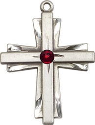 [0676YSS-STN1] Sterling Silver Cross Medal with a 3mm Garnet Swarovski stone