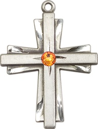 [0676YSS-STN11] Sterling Silver Cross Medal with a 3mm Topaz Swarovski stone