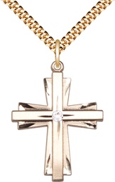 [0677YGF-STN4/24G] 14kt Gold Filled Cross Pendant with a 3mm Crystal Swarovski stone on a 24 inch Gold Plate Heavy Curb chain