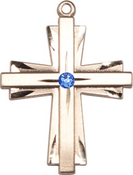 [0677YGF-STN9] 14kt Gold Filled Cross Medal with a 3mm Sapphire Swarovski stone