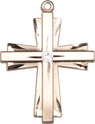 [0677YKT-STN4] 14kt Gold Cross Medal with a 3mm Crystal Swarovski stone