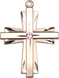 [0677YKT-STN6] 14kt Gold Cross Medal with a 3mm Light Amethyst Swarovski stone