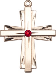 [0677YKT-STN7] 14kt Gold Cross Medal with a 3mm Ruby Swarovski stone