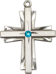 [0677YSS-STN12] Sterling Silver Cross Medal with a 3mm Zircon Swarovski stone