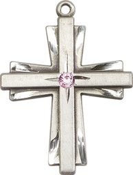 [0677YSS-STN6] Sterling Silver Cross Medal with a 3mm Light Amethyst Swarovski stone