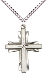 [0677YSS/24SS] Sterling Silver Cross Pendant on a 24 inch Sterling Silver Heavy Curb chain