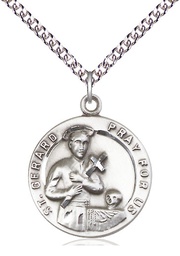 [0701GSS/24SS] Sterling Silver Saint Gerard Pendant on a 24 inch Sterling Silver Heavy Curb chain