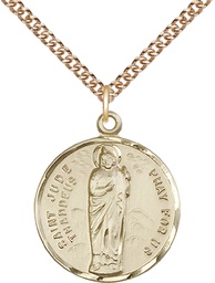 [0701JGF/24GF] 14kt Gold Filled Saint Jude Pendant on a 24 inch Gold Filled Heavy Curb chain