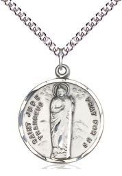 [0701JSS/24SS] Sterling Silver Saint Jude Pendant on a 24 inch Sterling Silver Heavy Curb chain