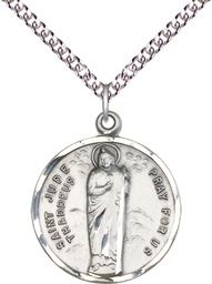 [0701JSS/24SS] Sterling Silver Saint Jude Pendant on a 24 inch Sterling Silver Heavy Curb chain