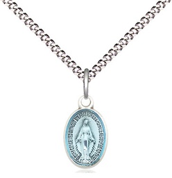[0702EMSS/18S] Sterling Silver Miraculous Pendant on a 18 inch Light Rhodium Light Curb chain