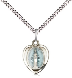 [0706EMSS/18S] Sterling Silver Miraculous Pendant on a 18 inch Light Rhodium Light Curb chain