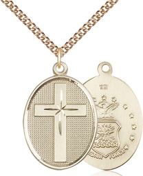 [0783GF1/24GF] 14kt Gold Filled Cross Air Force Pendant on a 24 inch Gold Filled Heavy Curb chain