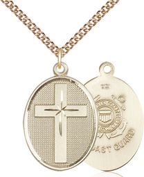 [0783GF3/24GF] 14kt Gold Filled Cross Coast Guard Pendant on a 24 inch Gold Filled Heavy Curb chain