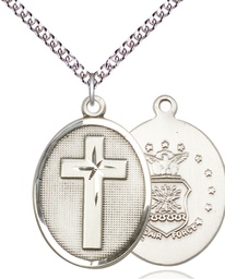[0783SS1/24SS] Sterling Silver Cross Air Force Pendant on a 24 inch Sterling Silver Heavy Curb chain