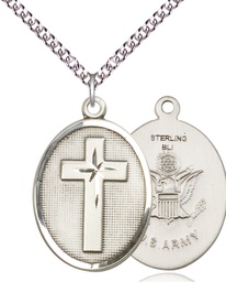[0783SS2/24SS] Sterling Silver Cross Army Pendant on a 24 inch Sterling Silver Heavy Curb chain