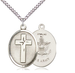 [0783SS2/24SS] Sterling Silver Cross Army Pendant on a 24 inch Sterling Silver Heavy Curb chain