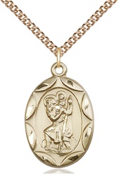 [0801CGF/24GF] 14kt Gold Filled Saint Christopher Pendant on a 24 inch Gold Filled Heavy Curb chain