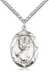[0801CSS/24SS] Sterling Silver Saint Christopher Pendant on a 24 inch Sterling Silver Heavy Curb chain